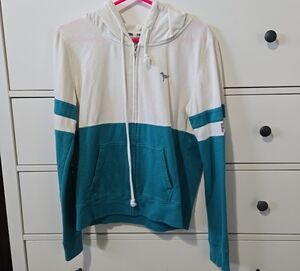 PINK Victoria's Secret Cream and Gray Zip-Up Hoodie